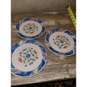 Set Of 3 Vintage Nicole By Tabletops Unlimited Small Plates Vtg Blue Floral